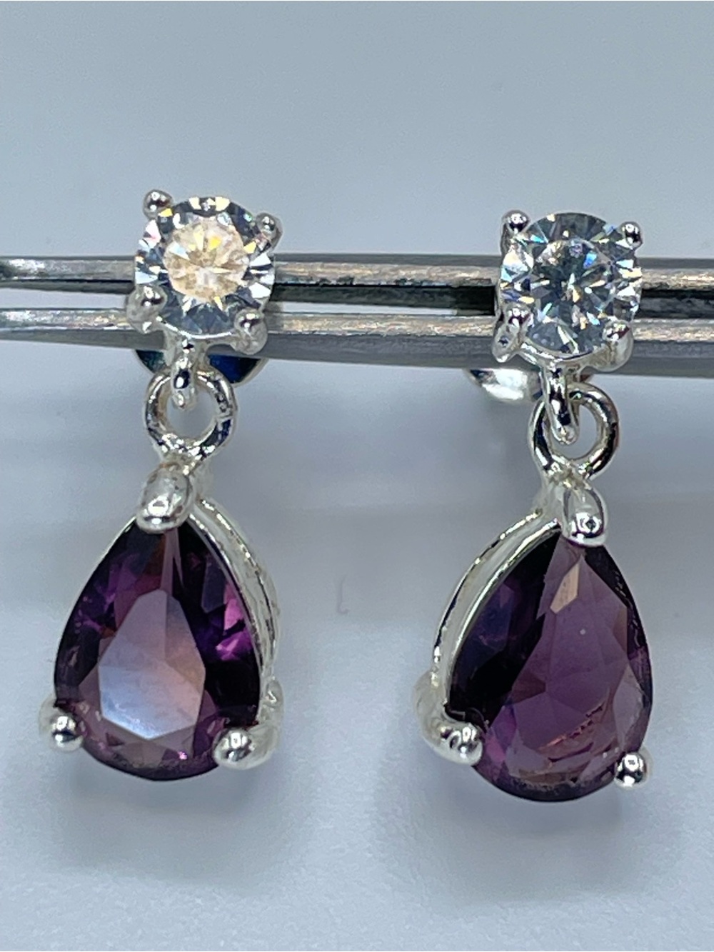 Swarovski Crystal Elements Amethyst Purple Crystal Teardrop Dangle Earrings